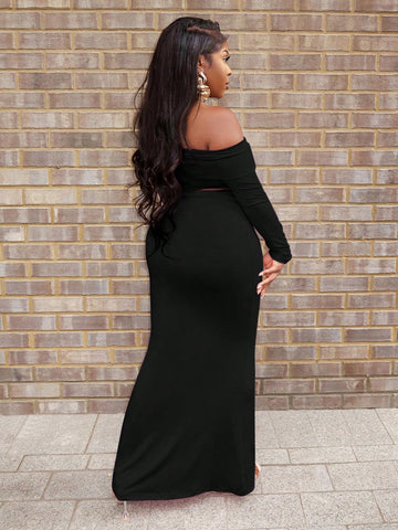 Women's 2pcs Set Elegant Casual Date Party Outfit - Off Shoulder Long Sleeve Top & Fish Tail Skirt Women's 2pcs Set Elegant Casual Date Party Outfit - Off Shoulder Long Sleeve Top & Fish Tail Skirt