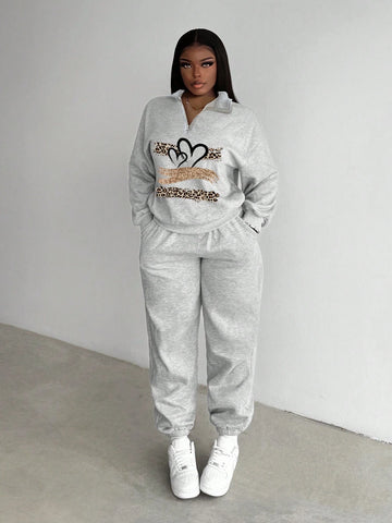 Women's Casual High Collar Half Zip Long Sleeve Thick Fleece Sweatshirt And Long Pants Set, Suitable For Autumn/Winter Women's Casual High Collar Half Zip Long Sleeve Thick Fleece Sweatshirt And Long Pants Set, Suitable For Autumn/Winter