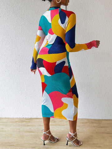 Women's Color Block Hollow Out Bodycon Dress Women's Color Block Hollow Out Bodycon Dress