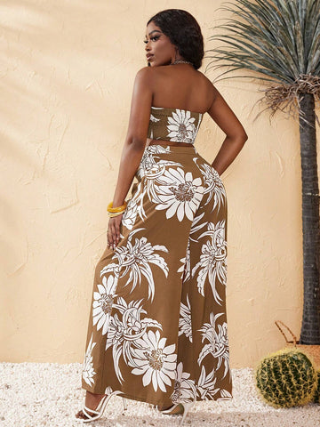 Women's Floral Printed Crop Top And Wide-Leg Pants Set Women's Floral Printed Crop Top And Wide-Leg Pants Set