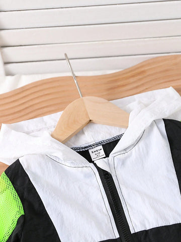 Streecool Kids 2pcs Young Girls Casual Sports All-Match Fashionable Patchwork Hollow Mesh Zipper Hoodie Jacket + Shorts Set, Suitable For Running, Sports, Outdoor, Outing, Party, Parent-Child Activities, Autumn And Summer, Breathable And Comfortable Streecool Kids 2pcs Young Girls Casual Sports All-Match Fashionable Patchwork Hollow Mesh Zipper Hoodie Jacket + Shorts Set, Suitable For Running, Sports, Outdoor, Outing, Party, Parent-Child Activities, Autumn And Summer, Breathable And Comfortable
