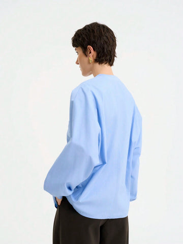 Women's Elegant Fashionable Commuting Casual Comfy Long Sleeve V-Neck Asymmetrical Loose Cotton Solid Color Blouse Women's Elegant Fashionable Commuting Casual Comfy Long Sleeve V-Neck Asymmetrical Loose Cotton Solid Color Blouse