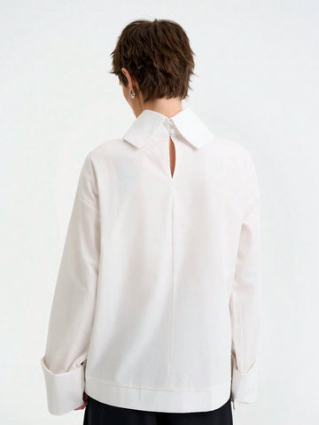 Women's Fashion Commuting Casual Comfy Long Sleeve Turndown Collar Loose Design Pure Cotton Solid Color Shirt Women's Fashion Commuting Casual Comfy Long Sleeve Turndown Collar Loose Design Pure Cotton Solid Color Shirt