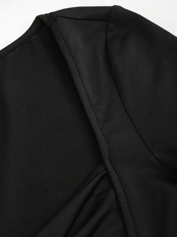 1pc Women's Solid Color Long Sleeve Sexy Cutout Twist Bodysuit, Autumn 1pc Women's Solid Color Long Sleeve Sexy Cutout Twist Bodysuit, Autumn