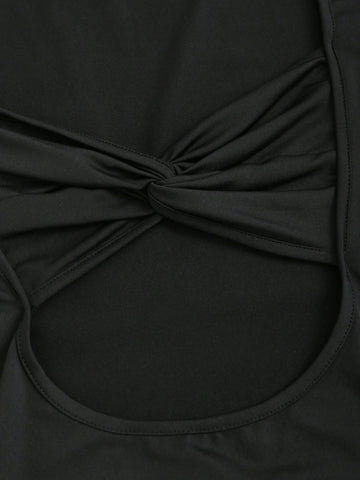 1pc Women's Solid Color Long Sleeve Sexy Cutout Twist Bodysuit, Autumn 1pc Women's Solid Color Long Sleeve Sexy Cutout Twist Bodysuit, Autumn