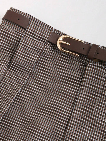 Sweetro Casual Checkered Straight-Leg Pants With Belt Sweetro Casual Checkered Straight-Leg Pants With Belt