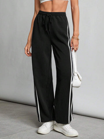 Tall Contrast Tape Drawstring Waist Gray Sweatpants Tall Contrast Tape Drawstring Waist Gray Sweatpants