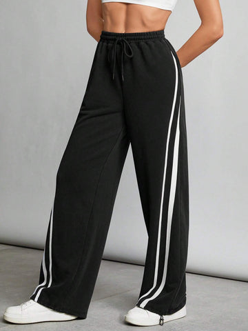 Tall Contrast Tape Drawstring Waist Gray Sweatpants Tall Contrast Tape Drawstring Waist Gray Sweatpants