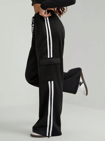 Tall Drawstring Waist Striped Side Pocket Pants Tall Drawstring Waist Striped Side Pocket Pants