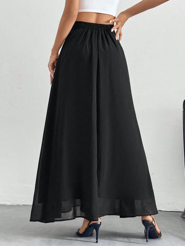 Tall Solid High Waist A-Line Black Skirt Tall Solid High Waist A-Line Black Skirt