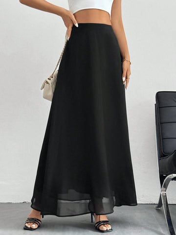 Tall Solid High Waist A-Line Black Skirt Tall Solid High Waist A-Line Black Skirt