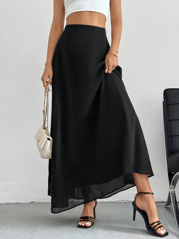 Tall Solid High Waist A-Line Black Skirt Tall Solid High Waist A-Line Black Skirt