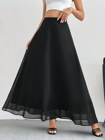 Tall Solid High Waist A-Line Black Skirt Tall Solid High Waist A-Line Black Skirt