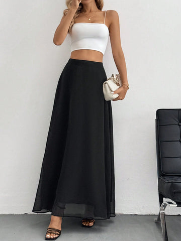 Tall Solid High Waist A-Line Black Skirt Tall Solid High Waist A-Line Black Skirt
