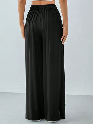 Tall Women Spring/Summer Casual Solid Color Drawstring Wide Leg Flowy Pants Tall Women Spring/Summer Casual Solid Color Drawstring Wide Leg Flowy Pants