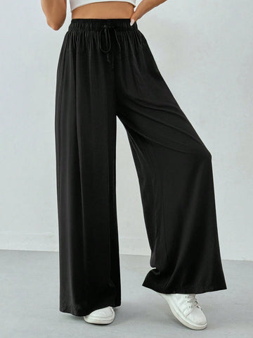 Tall Women Spring/Summer Casual Solid Color Drawstring Wide Leg Flowy Pants Tall Women Spring/Summer Casual Solid Color Drawstring Wide Leg Flowy Pants