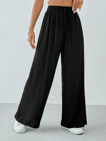 Tall Women Spring/Summer Casual Solid Color Drawstring Wide Leg Flowy Pants Tall Women Spring/Summer Casual Solid Color Drawstring Wide Leg Flowy Pants