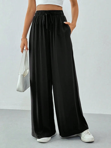 Tall Women Spring/Summer Casual Solid Color Drawstring Wide Leg Flowy Pants Tall Women Spring/Summer Casual Solid Color Drawstring Wide Leg Flowy Pants