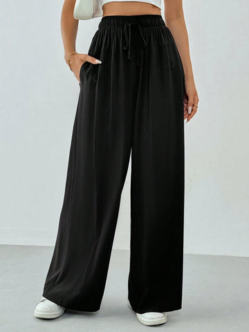 Tall Women Spring/Summer Casual Solid Color Drawstring Wide Leg Flowy Pants Tall Women Spring/Summer Casual Solid Color Drawstring Wide Leg Flowy Pants