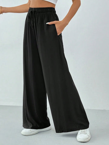 Tall Women Spring/Summer Casual Solid Color Drawstring Wide Leg Flowy Pants Tall Women Spring/Summer Casual Solid Color Drawstring Wide Leg Flowy Pants
