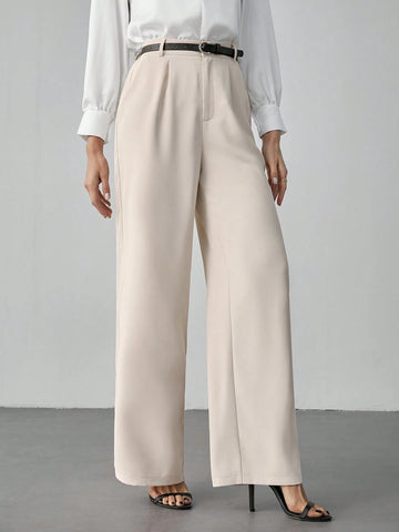 Tall Women's Casual Straight-Leg Pants With Waist Belt Tall Women's Casual Straight-Leg Pants With Waist Belt