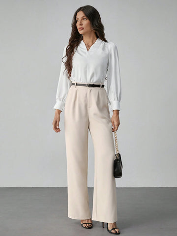 Tall Women's Casual Straight-Leg Pants With Waist Belt Tall Women's Casual Straight-Leg Pants With Waist Belt