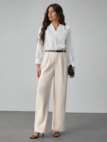 Tall Women's Casual Straight-Leg Pants With Waist Belt Tall Women's Casual Straight-Leg Pants With Waist Belt
