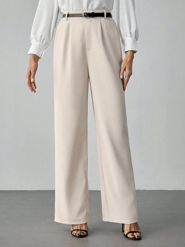 Tall Women's Casual Straight-Leg Pants With Waist Belt Tall Women's Casual Straight-Leg Pants With Waist Belt