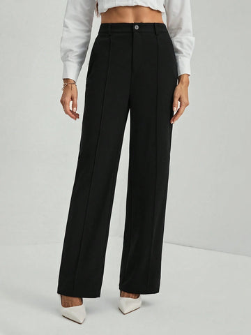 Tall Women's Solid Black Straight Pants Tall Women's Solid Black Straight Pants