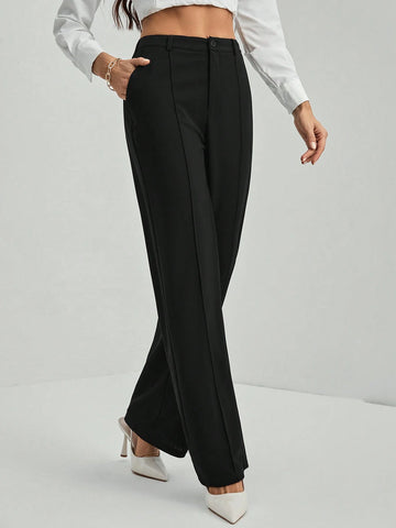 Tall Women's Solid Black Straight Pants Tall Women's Solid Black Straight Pants