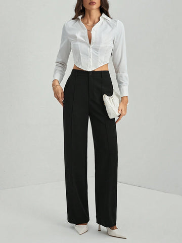 Tall Women's Solid Black Straight Pants Tall Women's Solid Black Straight Pants