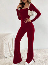 Solid Color Square Neckline Simple Flared Pants Jumpsuit