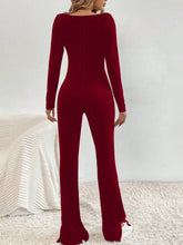 Solid Color Square Neckline Simple Flared Pants Jumpsuit