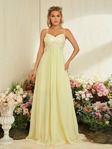 Floral Applique Chiffon Bridesmaid Dress Floral Applique Chiffon Bridesmaid Dress
