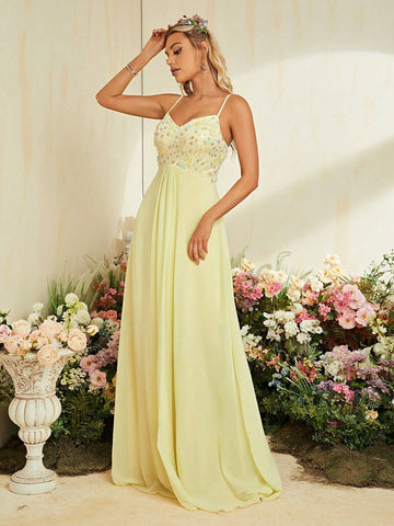Floral Applique Chiffon Bridesmaid Dress Floral Applique Chiffon Bridesmaid Dress