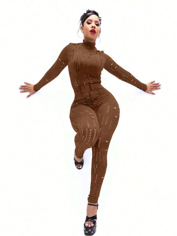 LD82014 New Arrival European & American Style Women's Elastic Ripped Turtleneck Sweater And Skinny Pants Set LD82014 New Arrival European & American Style Women's Elastic Ripped Turtleneck Sweater And Skinny Pants Set