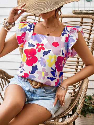 VCAY 1pc Women Vacation Chiffon Print Covered Sleeve Round Neck Blouse VCAY 1pc Women Vacation Chiffon Print Covered Sleeve Round Neck Blouse