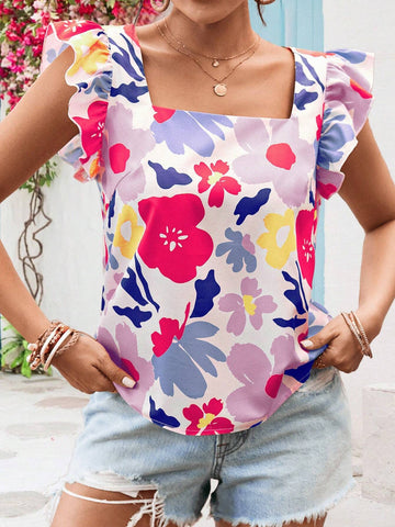 VCAY 1pc Women Vacation Chiffon Print Covered Sleeve Round Neck Blouse VCAY 1pc Women Vacation Chiffon Print Covered Sleeve Round Neck Blouse