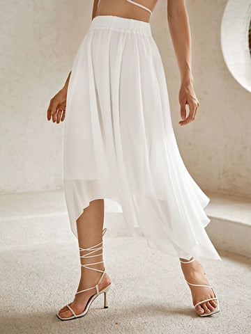 VCAY Asymmetrical Hem Solid Skirt VCAY Asymmetrical Hem Solid Skirt