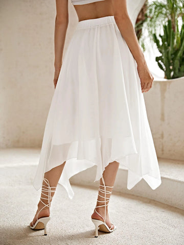 VCAY Asymmetrical Hem Solid Skirt VCAY Asymmetrical Hem Solid Skirt