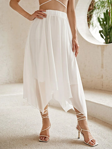VCAY Asymmetrical Hem Solid Skirt VCAY Asymmetrical Hem Solid Skirt