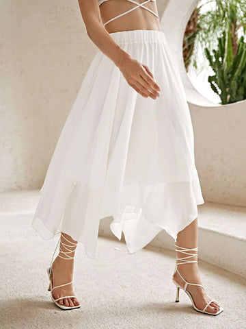 VCAY Asymmetrical Hem Solid Skirt VCAY Asymmetrical Hem Solid Skirt