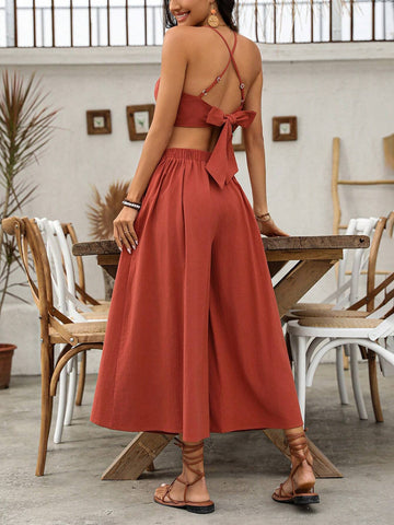 Backless Cami Top Wide Leg Pants Set Backless Cami Top Wide Leg Pants Set