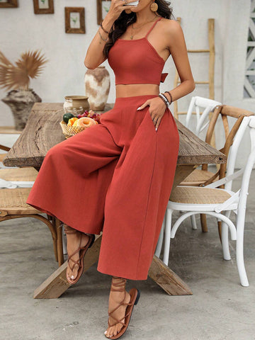 Backless Cami Top Wide Leg Pants Set Backless Cami Top Wide Leg Pants Set
