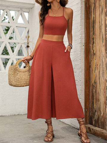 Backless Cami Top Wide Leg Pants Set Backless Cami Top Wide Leg Pants Set