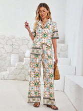Full Print Shirt With Turn-Down Collar And Wide Leg Pants Set