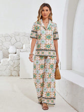 Full Print Shirt With Turn-Down Collar And Wide Leg Pants Set