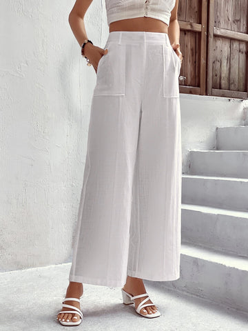 VCAY High Waist Slant Pocket Wide Leg Pants VCAY High Waist Slant Pocket Wide Leg Pants
