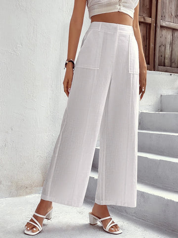 VCAY High Waist Slant Pocket Wide Leg Pants VCAY High Waist Slant Pocket Wide Leg Pants