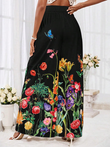 VCAY High Waisted Floral Print Wide Leg Pants For Vacation VCAY High Waisted Floral Print Wide Leg Pants For Vacation